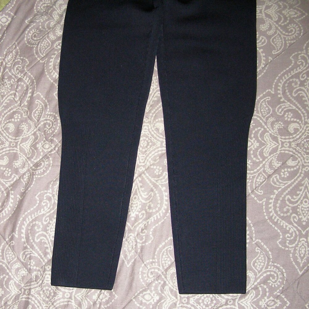 NEW size L Victoria Beckham Ribbed Leggings NAVY BLUE Color - Picture 9 of 16